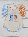 Blue & Orange Checkered Baby Girls Bubble